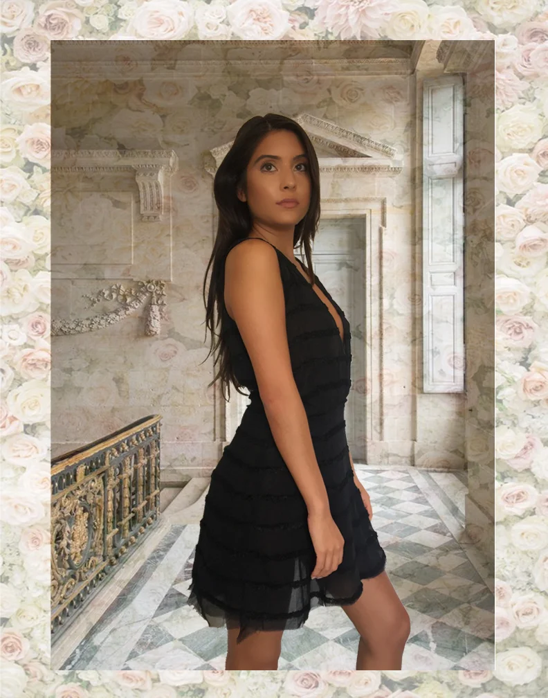  Silk Chiffon and Boucle V-neck Dress 