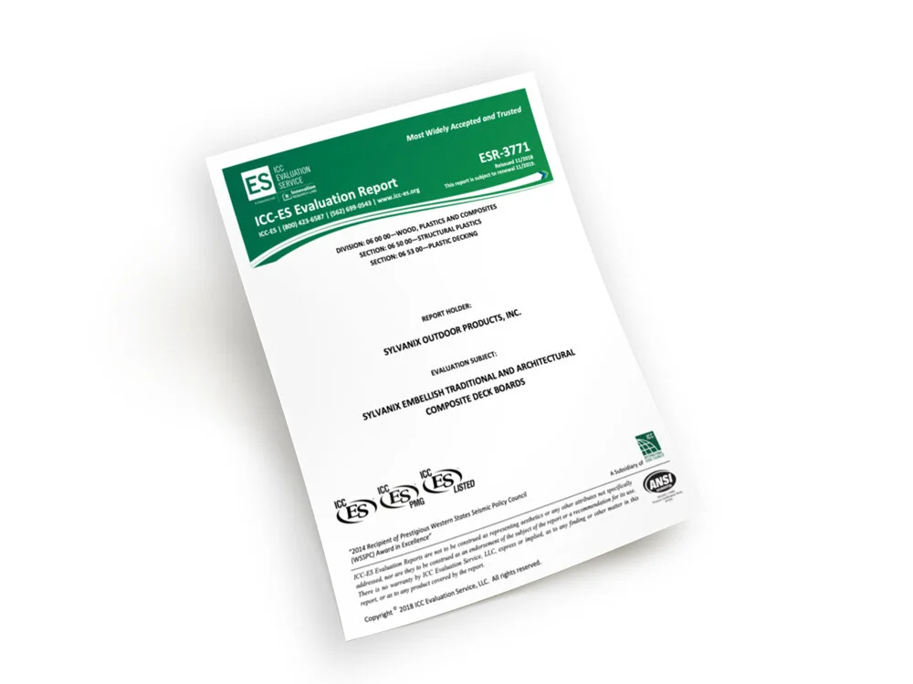 Read through our ICC-ES Evaluation Report to verify that our products are in compliance and see why you can trust Sylvanix Decking to stand the test of time.