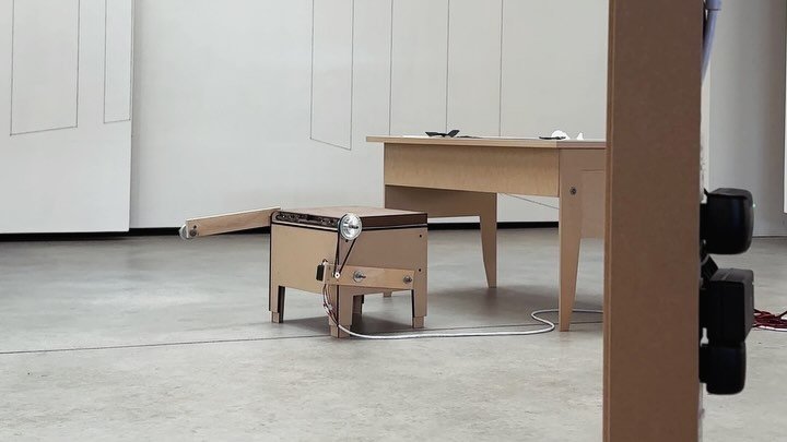 The Chair from the project HOME.

MDF, hardware, colour pencil drawings, crayon collage,parchment paper, and stepper motor

For the duo purposes of a bench and a kid chair to portray the two states our space intends to convey, we use a stepper motor 