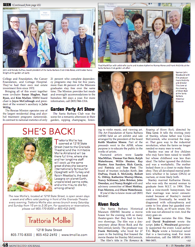 Montecito Journal, Nov. 8, 2018, page 48.