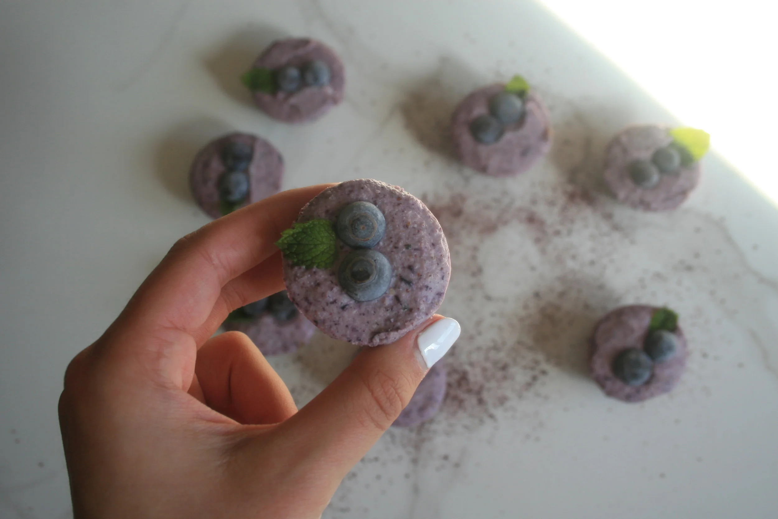 Blueberry-Mint Vegan Cheesecakes