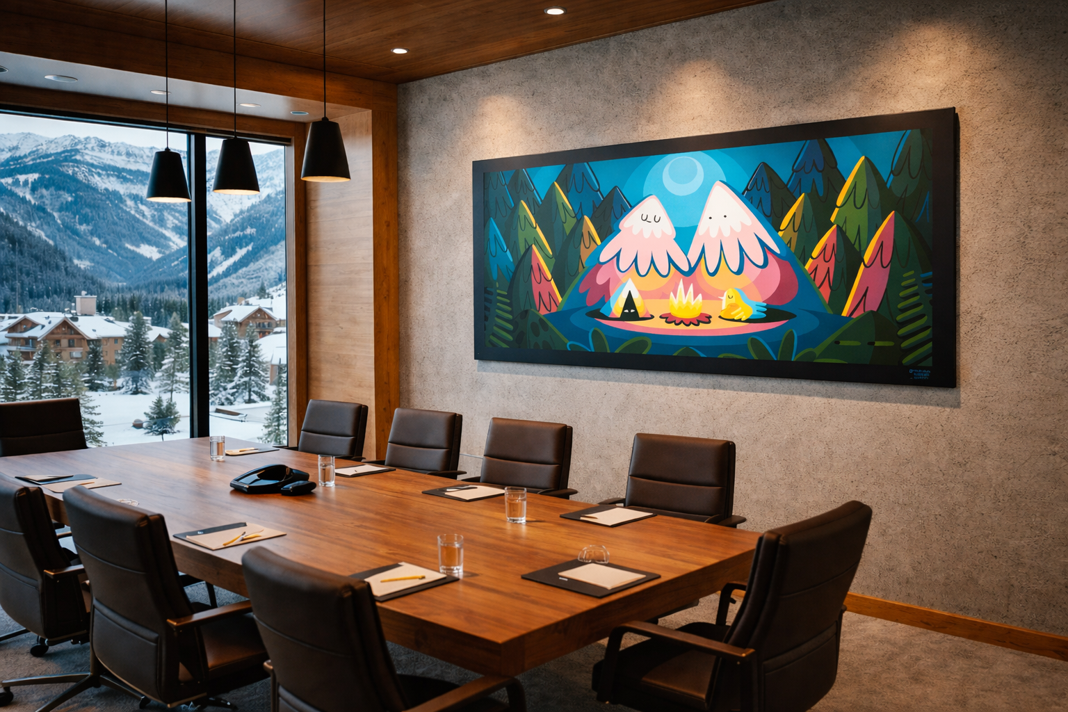 Modern boardroom with whimsical artwork.png
