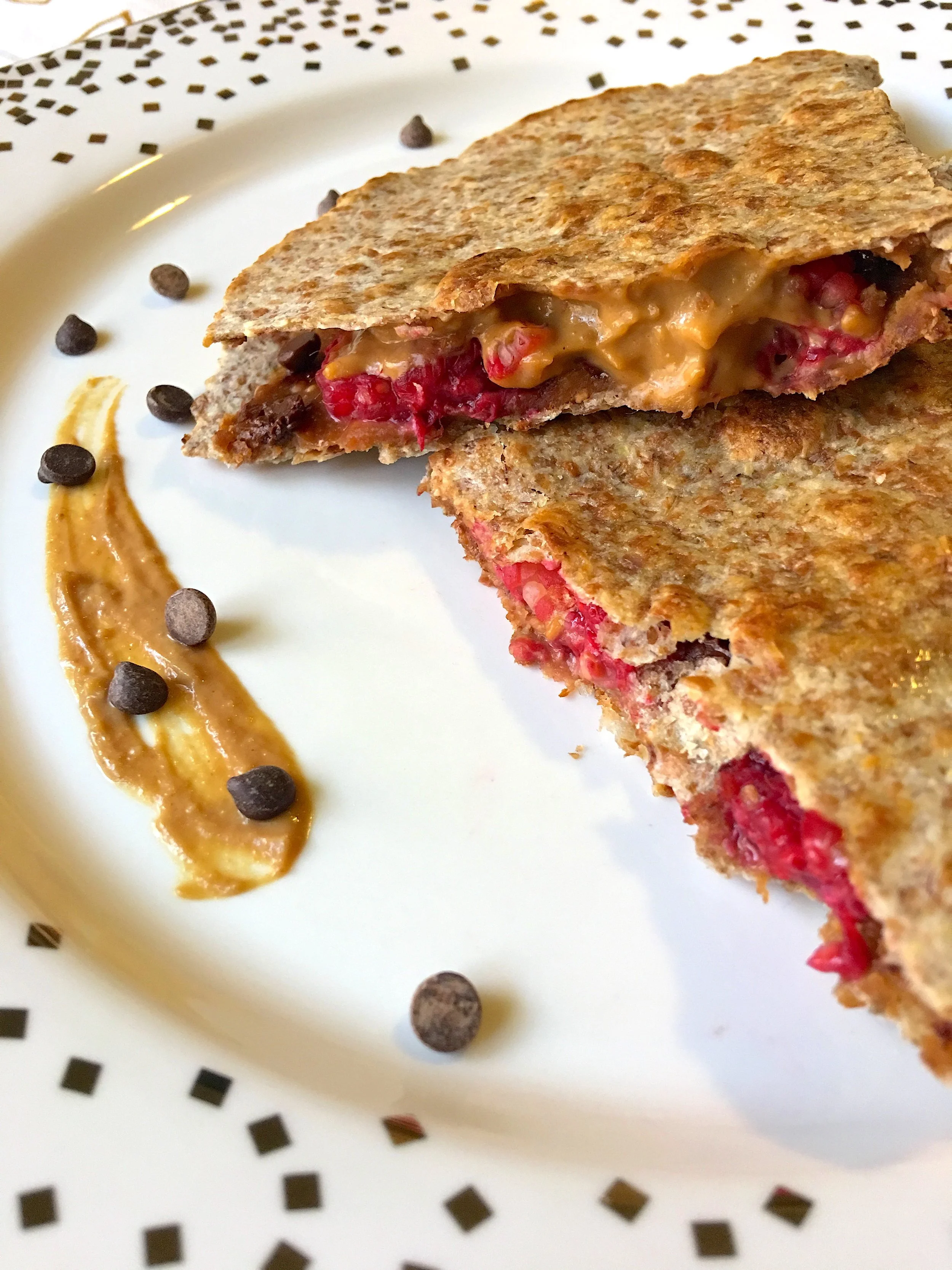 Chocolate Peanut Butter Raspberry Quesadilla Snack (Vegan + Gluten-Free) // Thick N Fit Kitchen Recipes