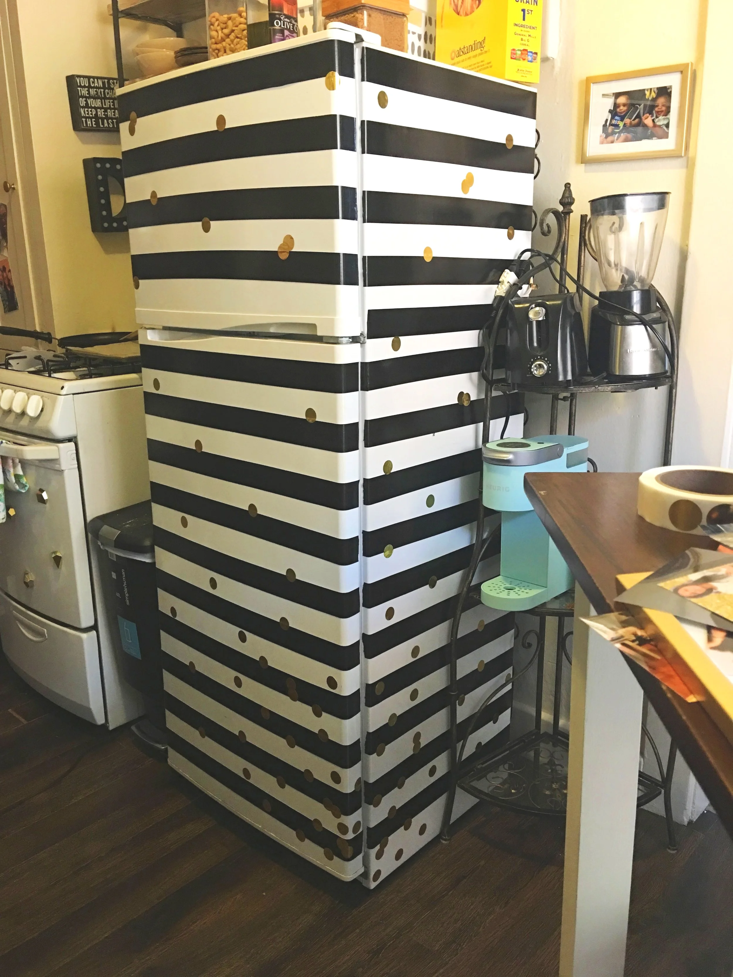 Gold Confetti Black Stripe Fridge // Thick N Fit Kitchen™ Remodel 