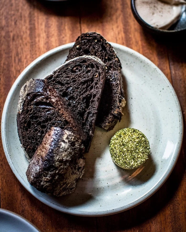 black bread with seaweed butter