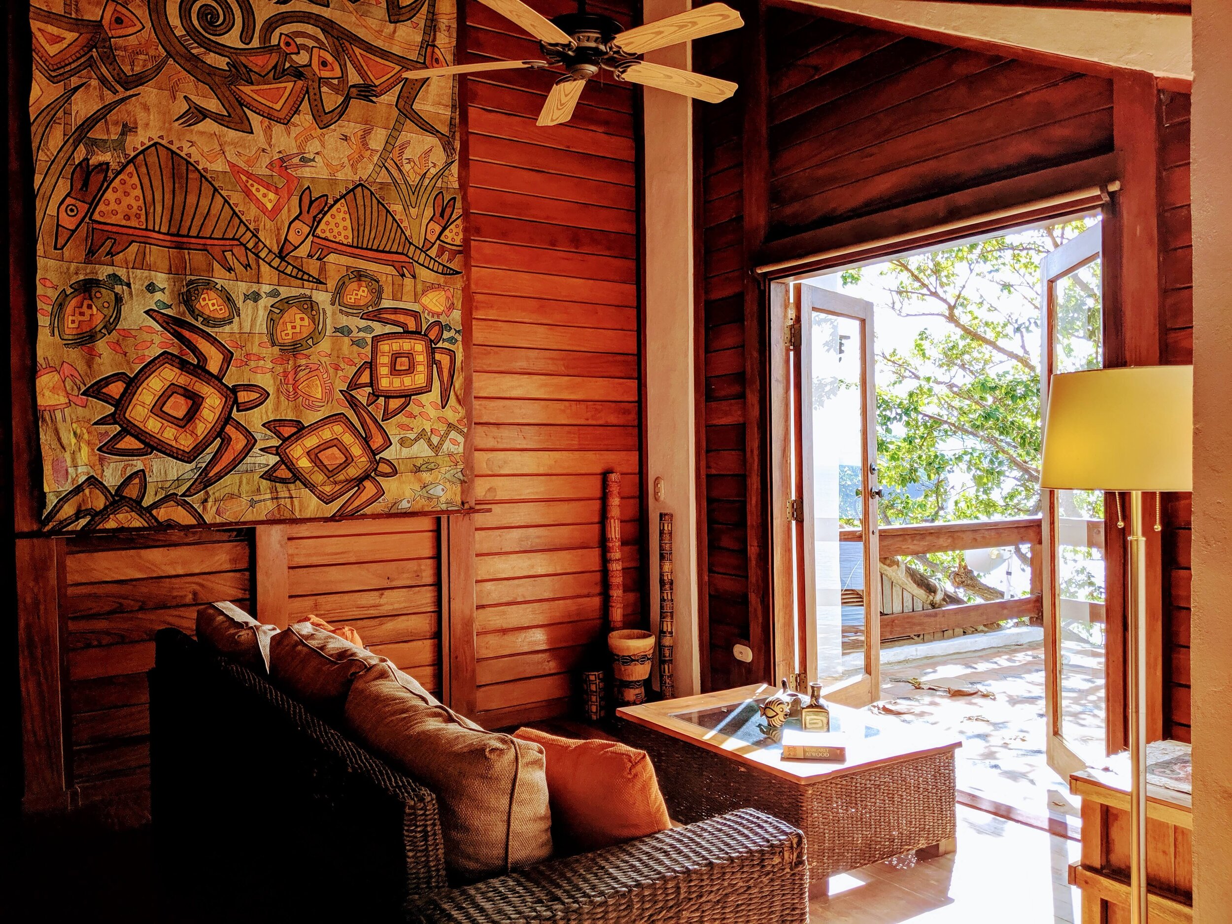 Living area of master bedroom second floor local Nicaraguan art wooden interior, Shankton House.jpg