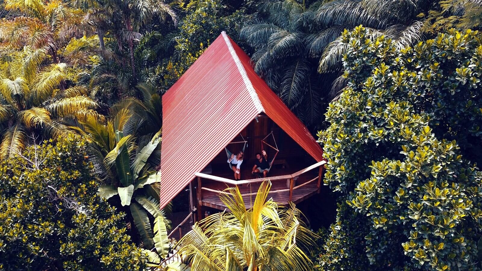 drone shot of guests in selvista guesthouse accommodations, Jungle House. Tree-top housing Ometepe.jpg
