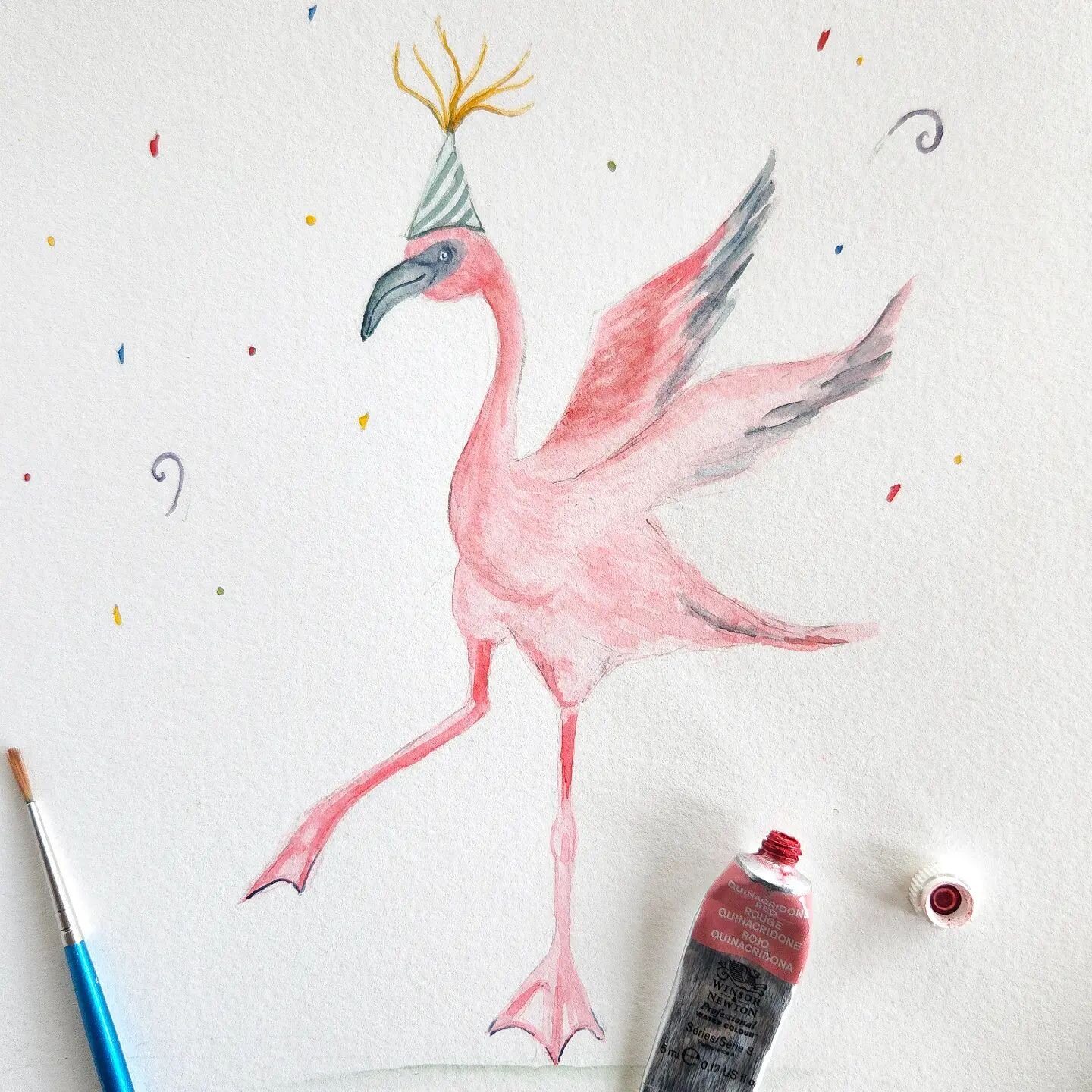 A custom painting request from my two year old. A dancing flamingo!🦩🎉
#flamingowatercolor #watercolorillustration #wildlifewatercolor #childrensillustrations
