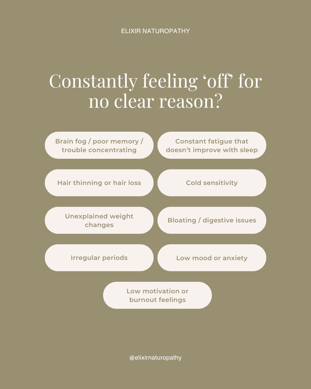 Constantly feeling tired, foggy, flat&hellip; and unsure what&rsquo;s actually going on? This one's for you 🫶🏼⁠
⁠
If you&rsquo;re dealing with things like: ⁠
〰️ ongoing fatigue⁠
〰️ brain fog⁠
〰️ low mood⁠
〰️ digestive issues ⁠
〰️ changes in your cy