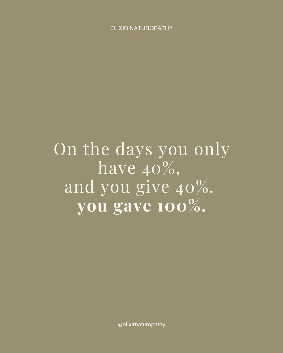 Some days your capacity is lower. And that&rsquo;s okay.⁠
⁠
You might only have 40% energy, focus, or motivation to give.⁠
⁠
But if you show up and give that 40%, you still gave 100% of what you had available that day.⁠
And that counts 🤍⁠
⁠
Progress