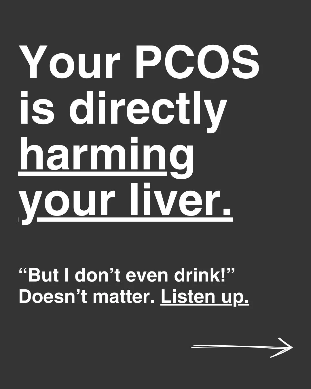 Up to 70% of women with PCOS develop Fatty Liver 👇

Why are we not talking more about it? 

Even if you drink not a drop of alcohol, nonalcoholic fatty liver can lead to cirrhosis and even liver cancer. Trust me, you don&rsquo;t want this. But also 