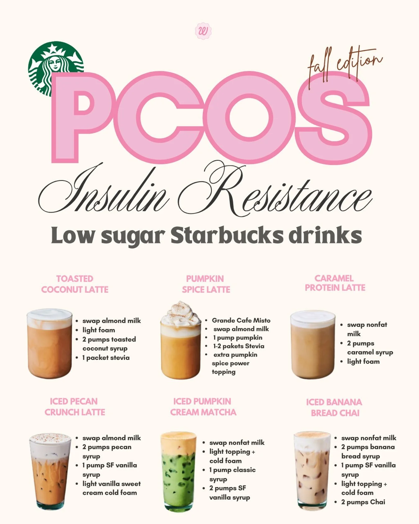 Lower carb, lower sugar, lower calorie Starbucks drinks for my PMOS girlies working on weight loss + hormone health this fall 🍂🍄&zwj;🟫

I love me some Starbies, but mannn some of their drinks are absolutely LOADED with sugar and carbs ☠️ Our PMOS 