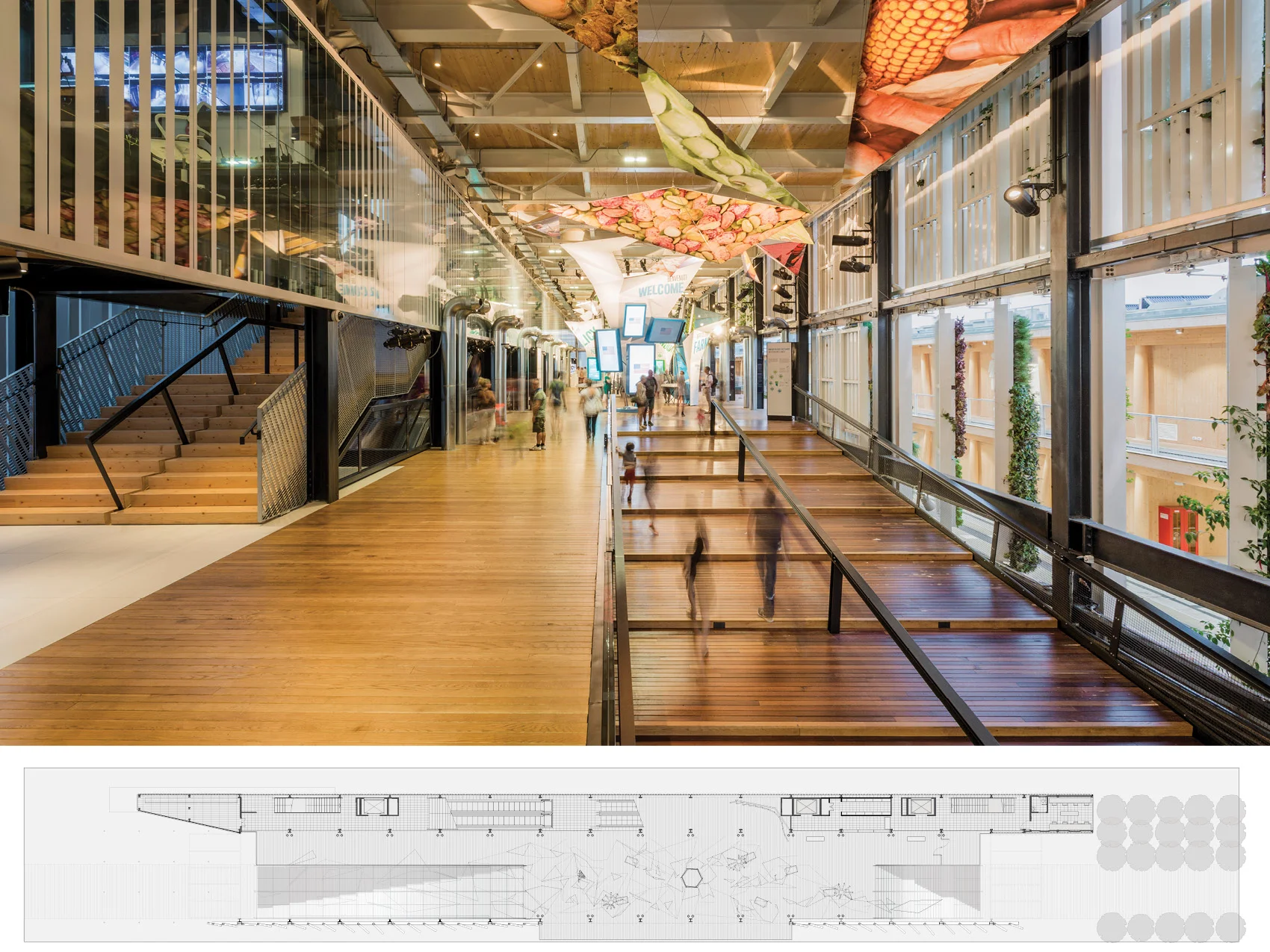  Long sloping steps form the main public approach, offering an invitation to walk on the reclaimed Coney Island boardwalk to the second level. This allowed for one of the Pavilion’s best features - open access. Spanning nearly the entire width of the