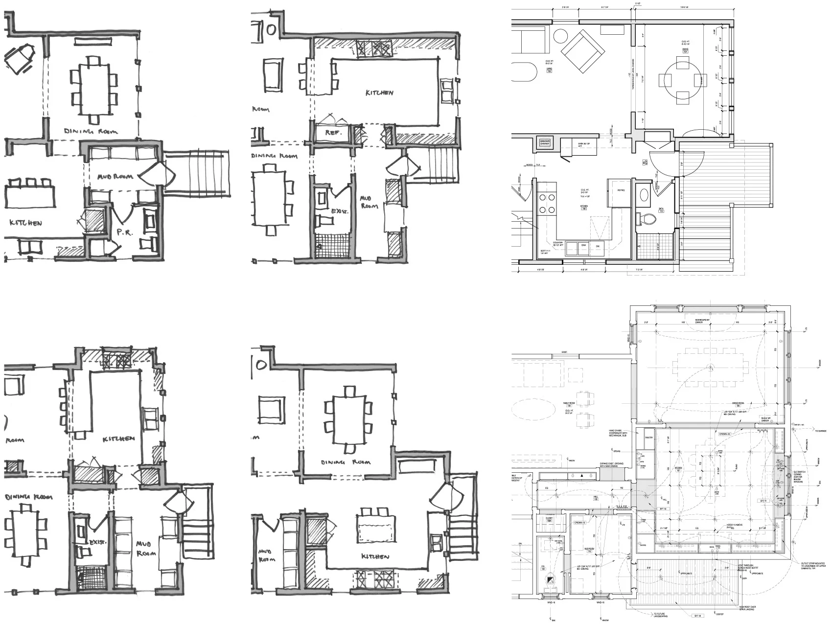  I enjoy working with the client to develop a layout that best articulates their needs, even if they can’t put into words what it is that they really want. This series of sketches shows the process of meeting frequently with the client to evaluate th