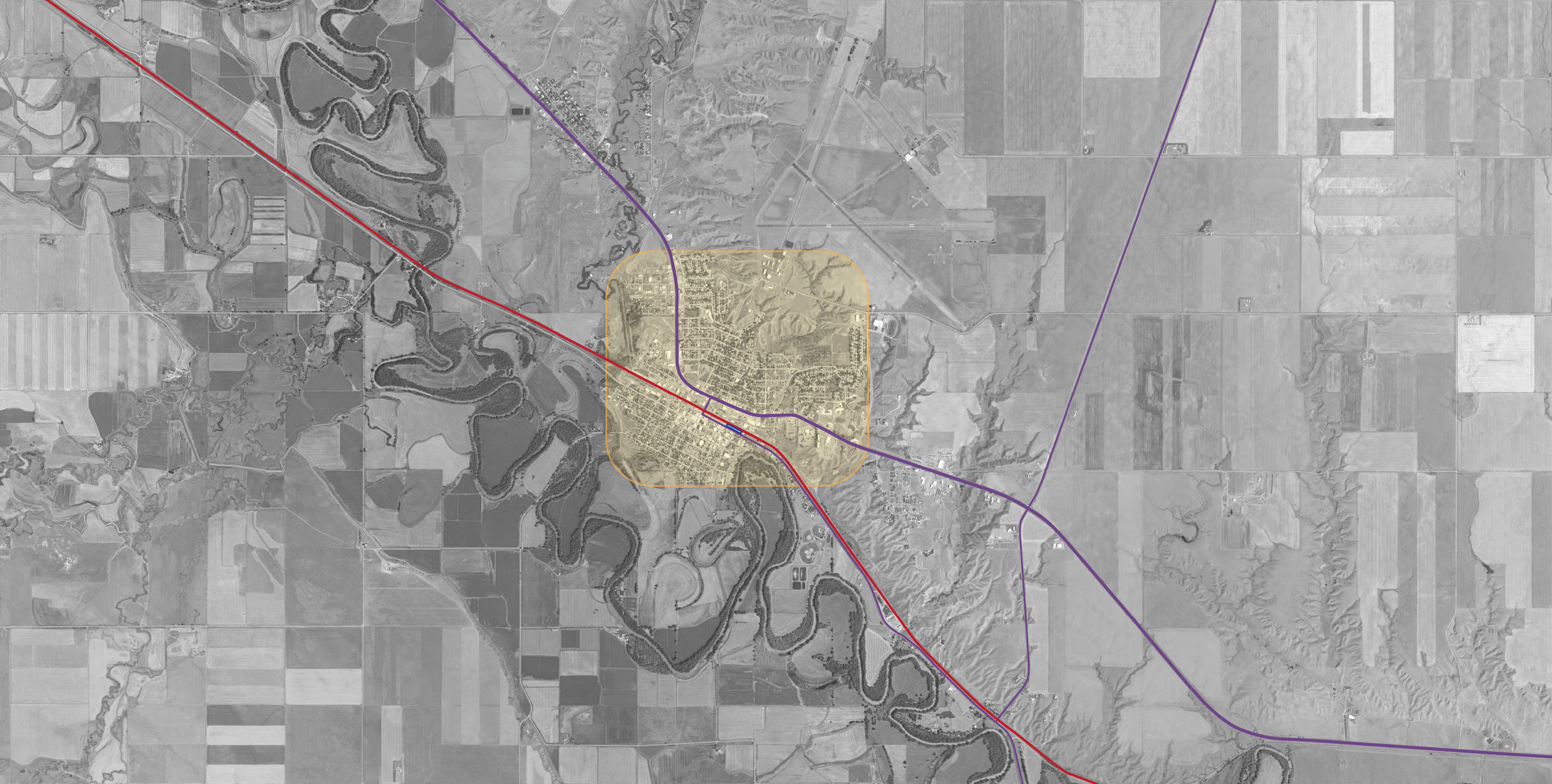  Glasgow, MT  general town limits with major roads and rail lines 