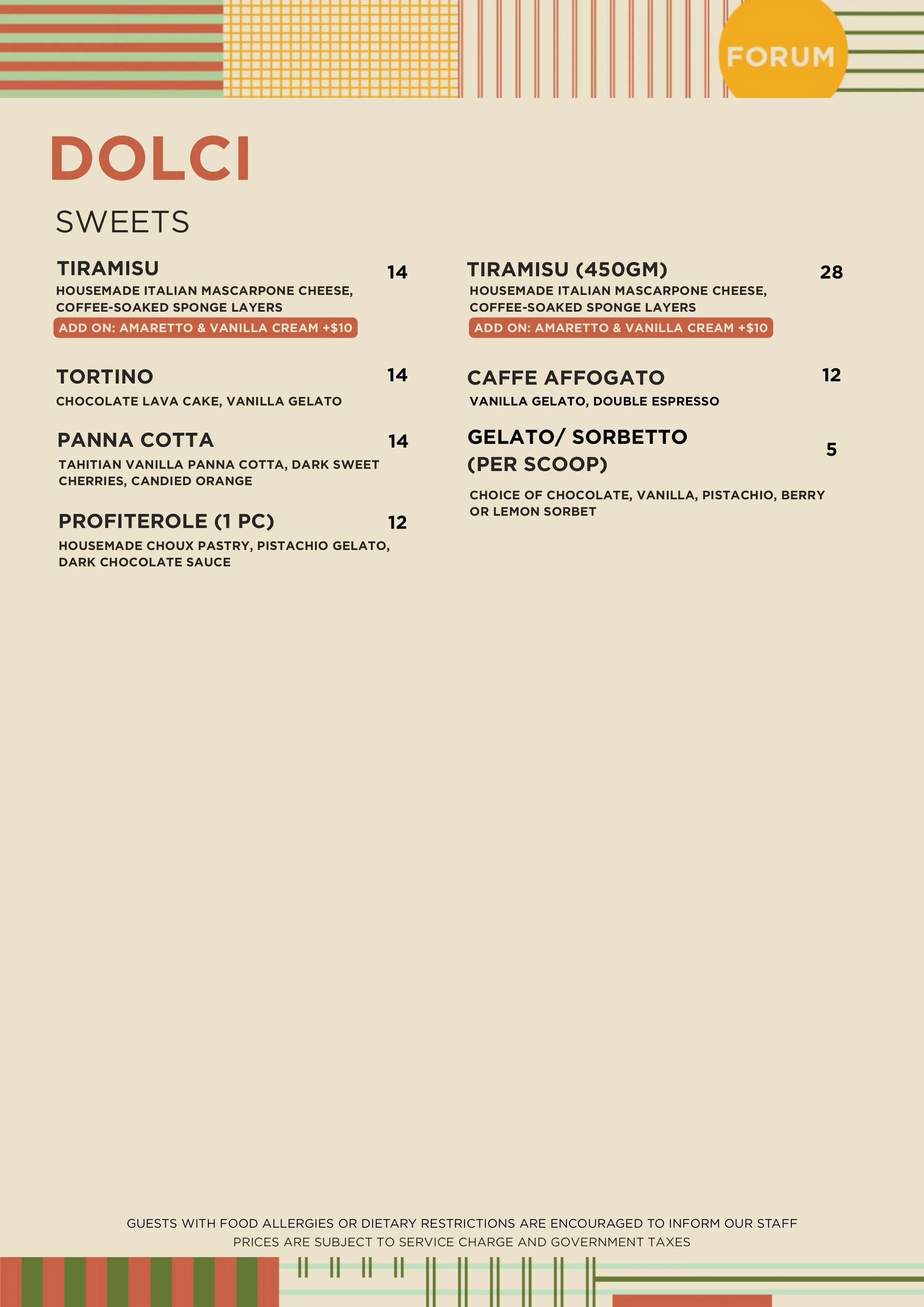 FORUM FOOD MENU — LINO