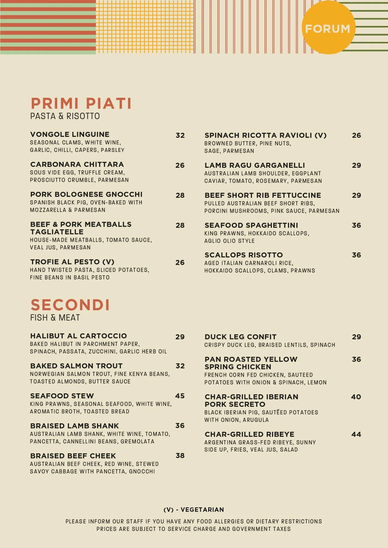 FORUM RESTAURANT MENU — LINO