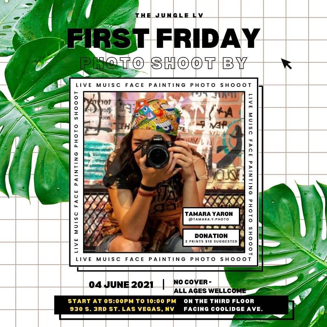 Vegas is officially open and First Friday is about to be max&rsquo;d.
.
Stop by @thejunglelv to cool off, stay for that 🔥 summer night vibes powered by @djrelaps Imay even shimmy a shoulder 😅.
Get some art on your face by @bodypaint702 🎨
.
Photo B