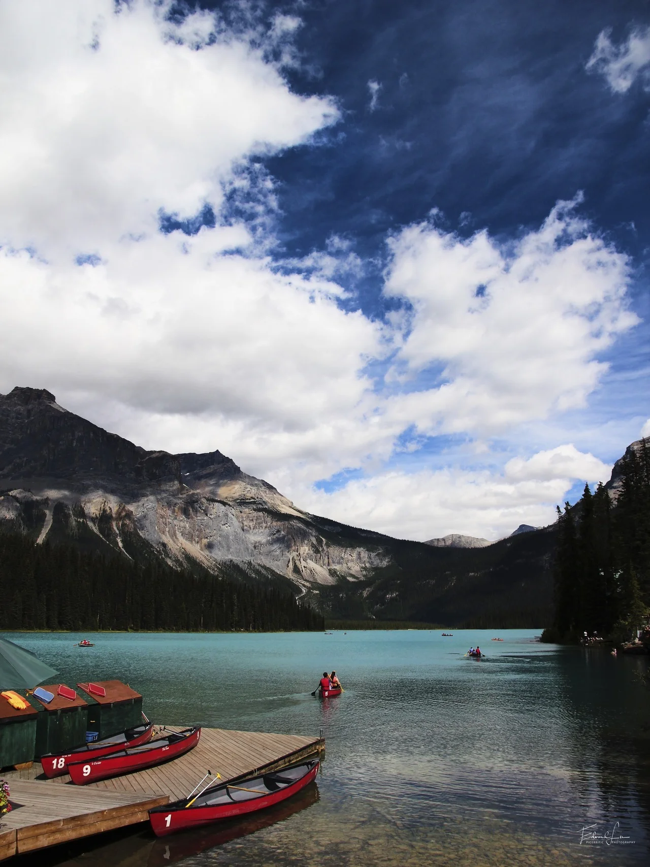 Red boats on Emerald Lake, 2013