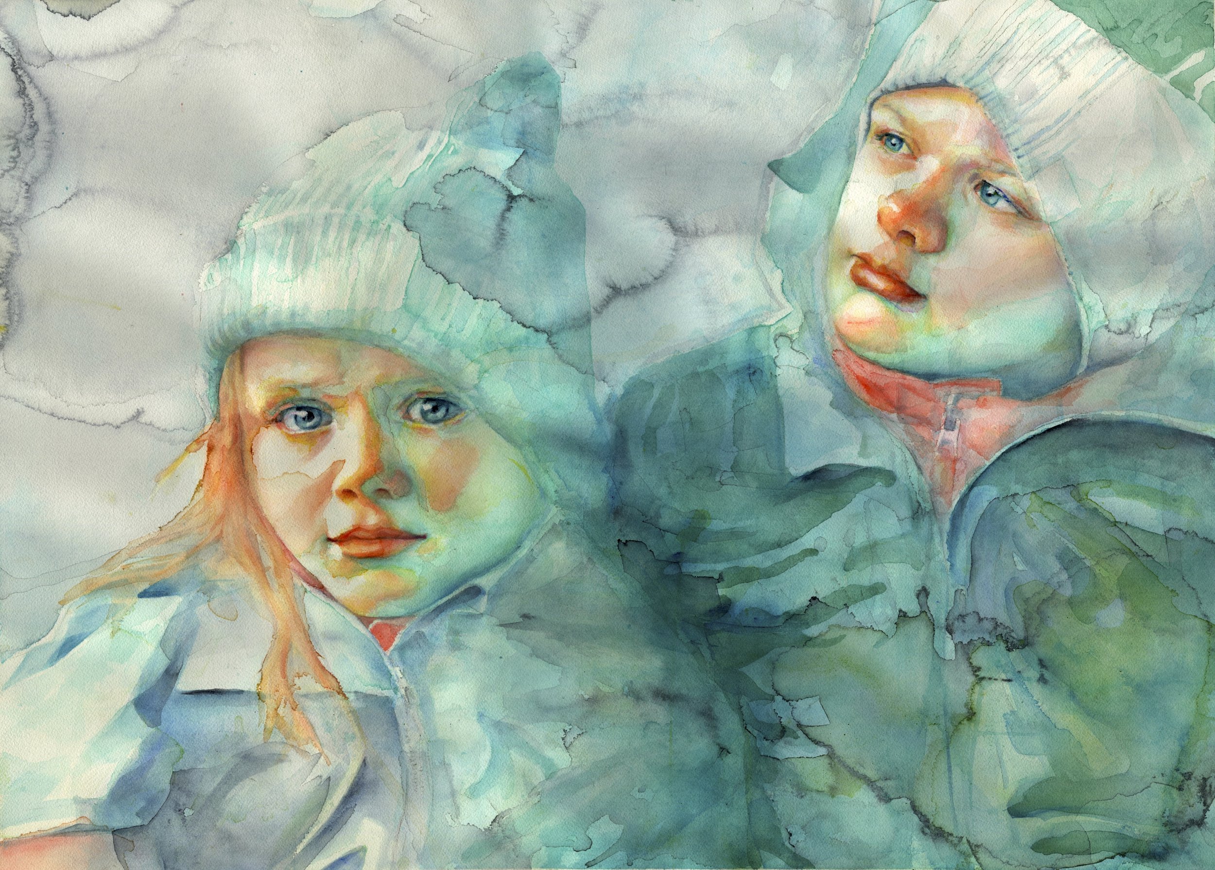 "Winter Train Ride"  Watercolour on paper, 110cm x 75cm