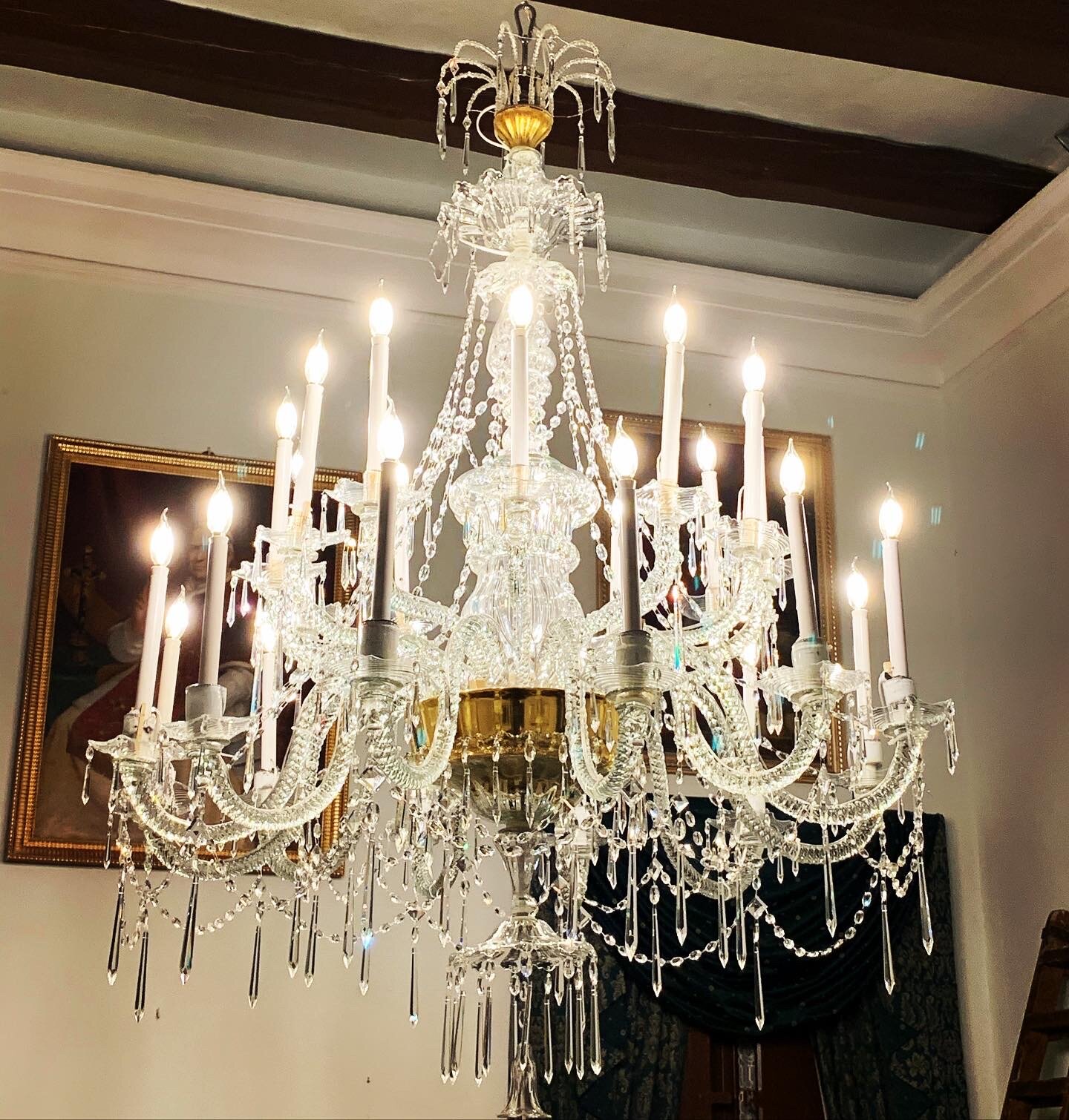 View of the restored illuminated chandelier
