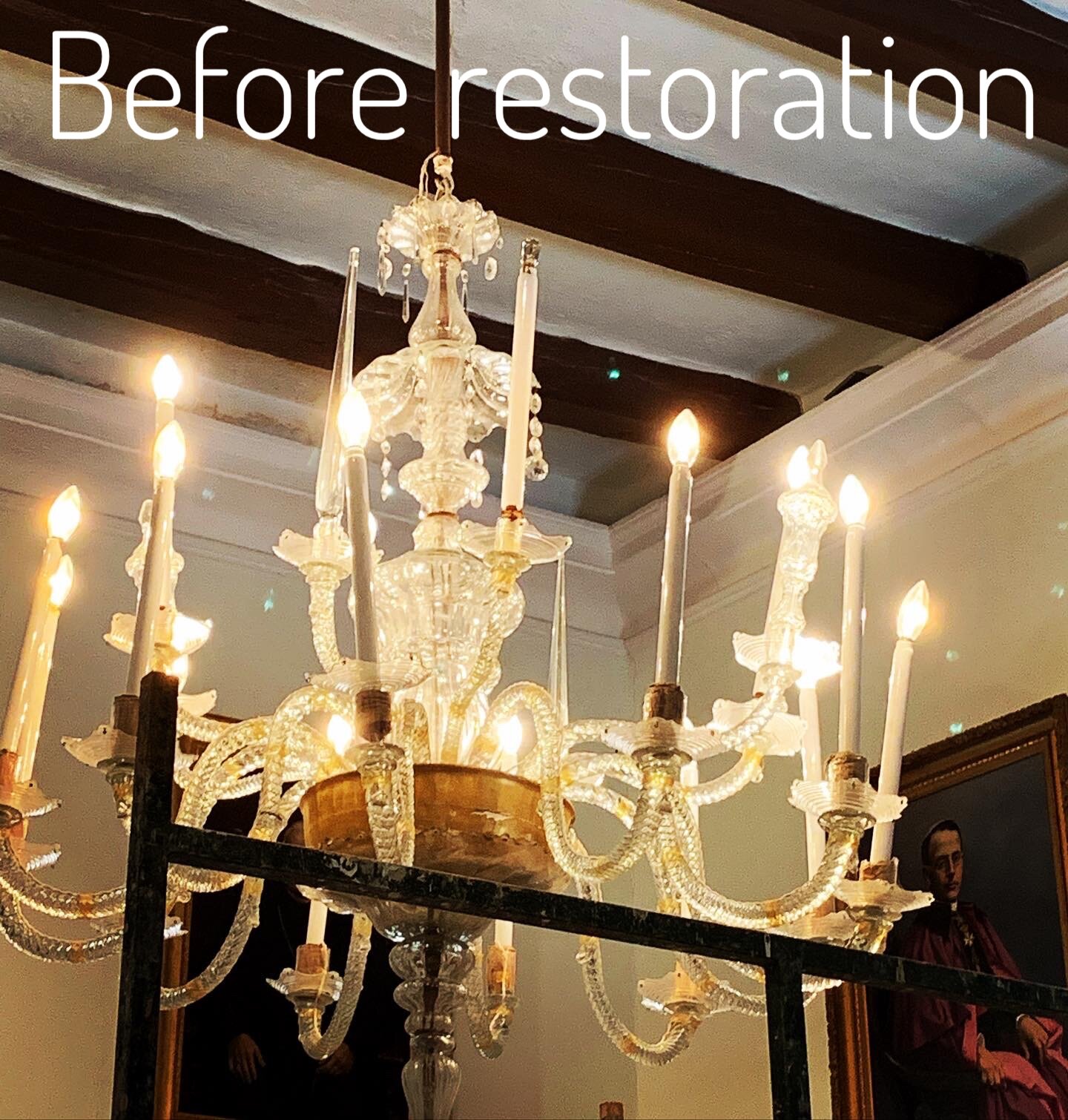 View of the chandelier before restoration