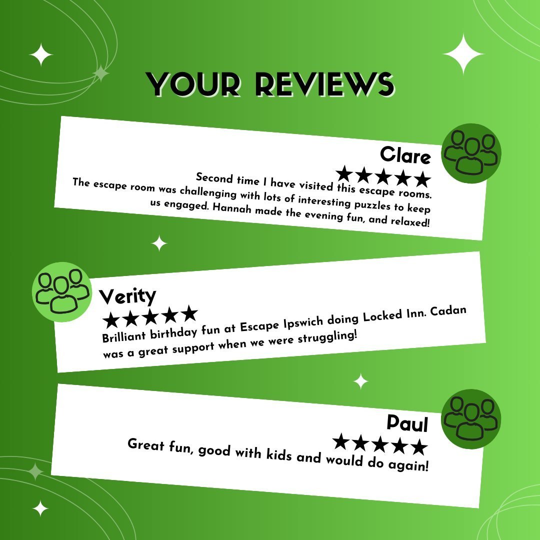 Here's what you lovely people have had to say about our escape rooms this month! 👀 👀 

Visited us recently? We'd love to hear from you 🙉 Leave us a review on Facebook, Google and TripAdvisor. Brownie points if you mention your Games Master 😉 

We