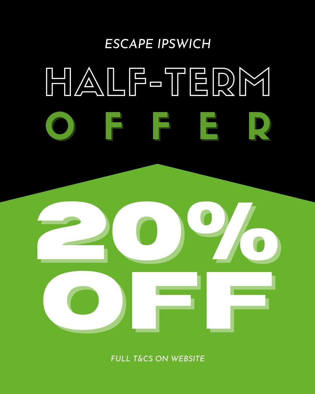 Looking for something fun to do this May half term with the kids? Or just with your mates?

Look no further, enjoy 20% off using code HALFTERM20! 

Head to our book page on our website for more information and full T&amp;Cs! Link in bio ☝️ 

#escapei