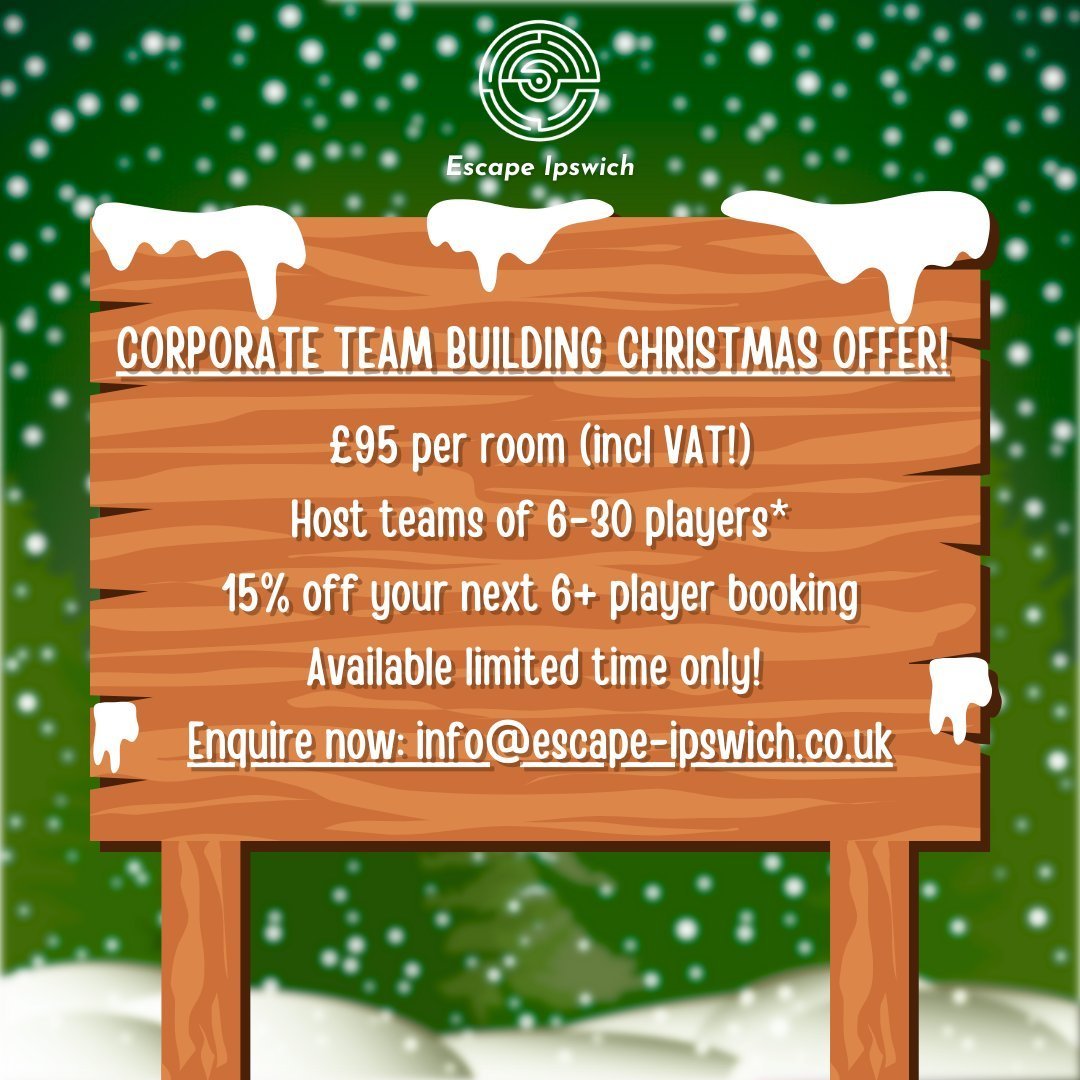 Escape the office this Christmas with an exclusive offer! Take on challenges together during this festive season, in a fun and interactive environment.

Our Corporate Package Includes:

👥 Escape room admission for groups of 6-30 people (split into m