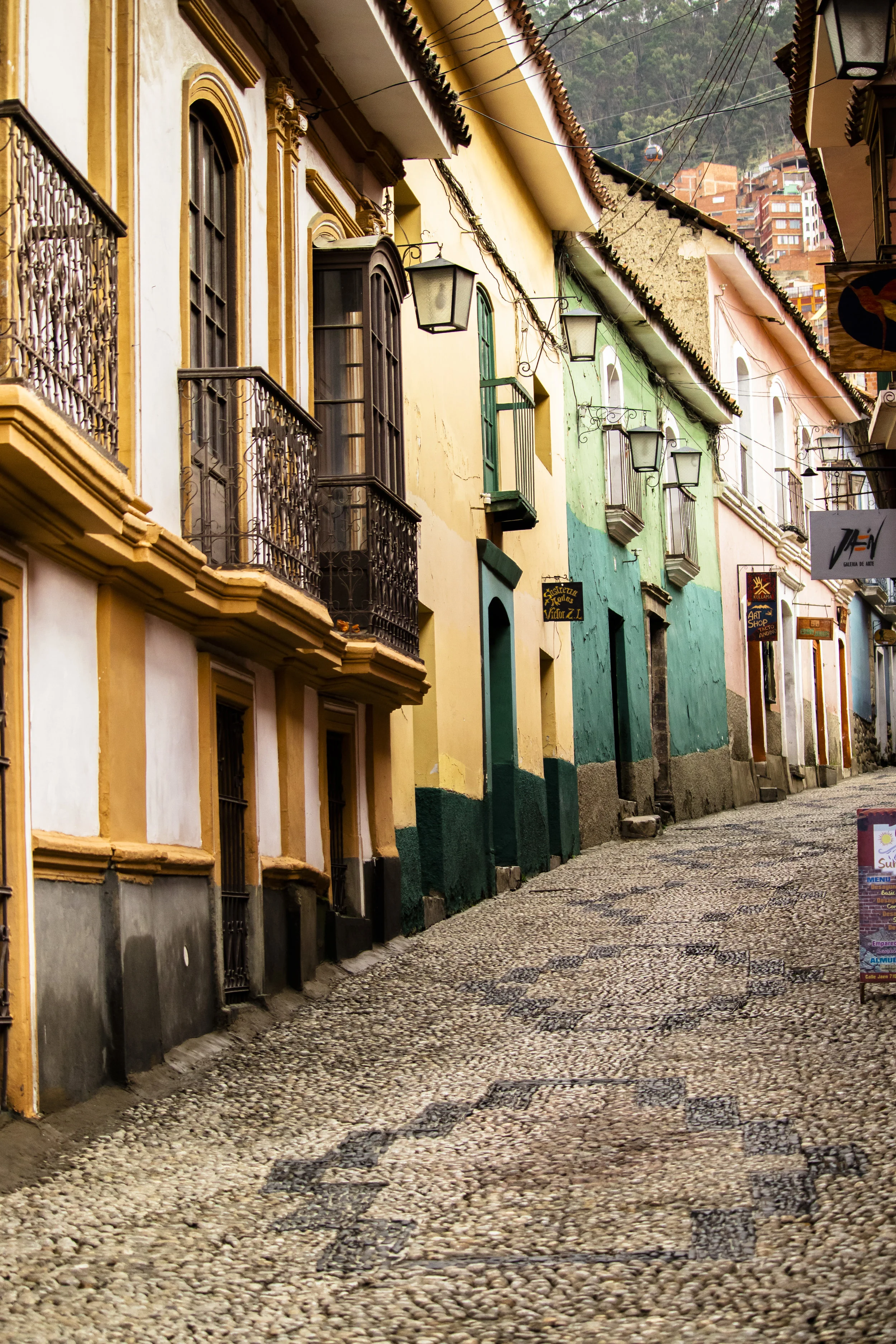 Colonial street still in tact in La Paz, Bolivia