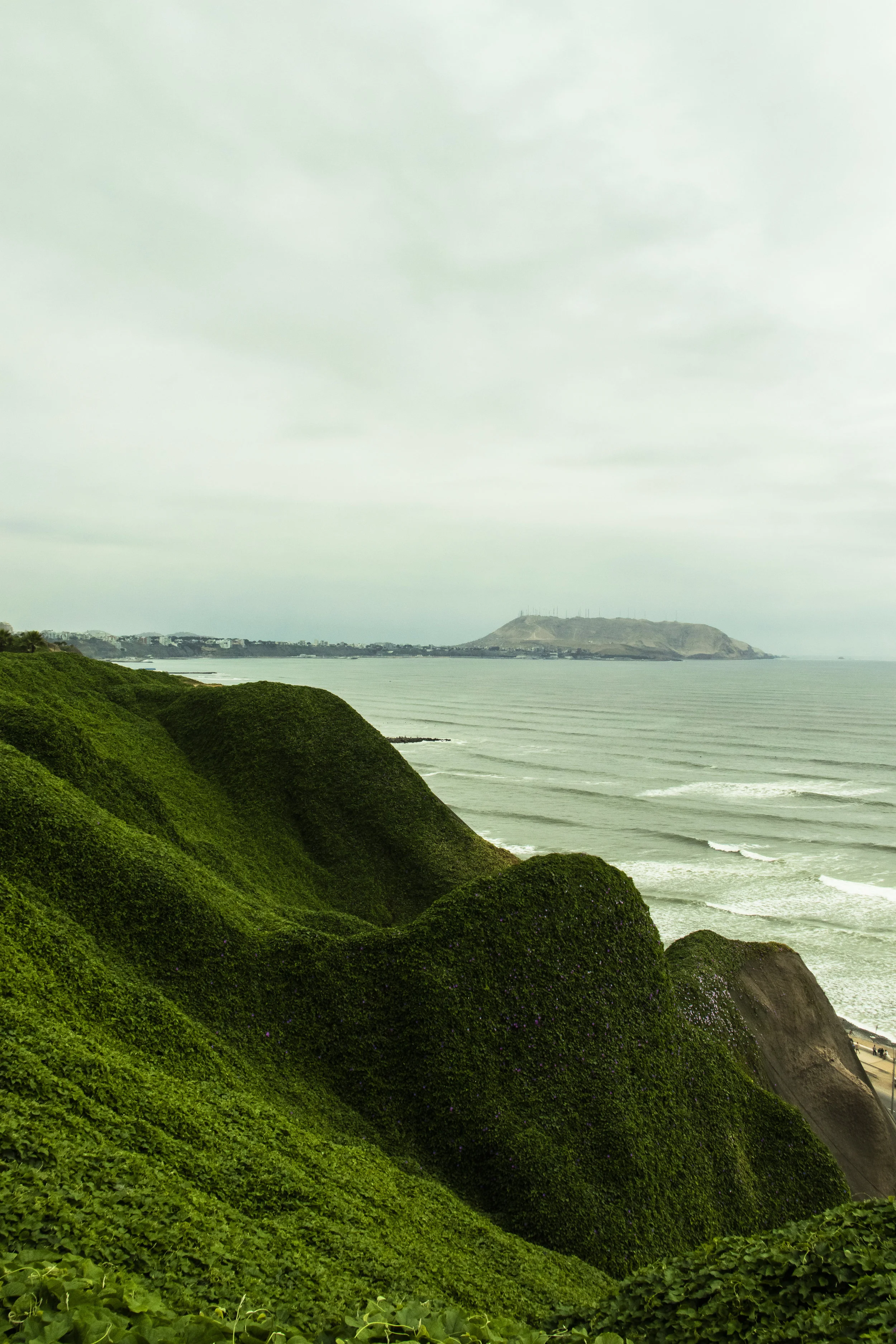 View from the top of the cliffs, overlooking the Pacific in Lima, Peru