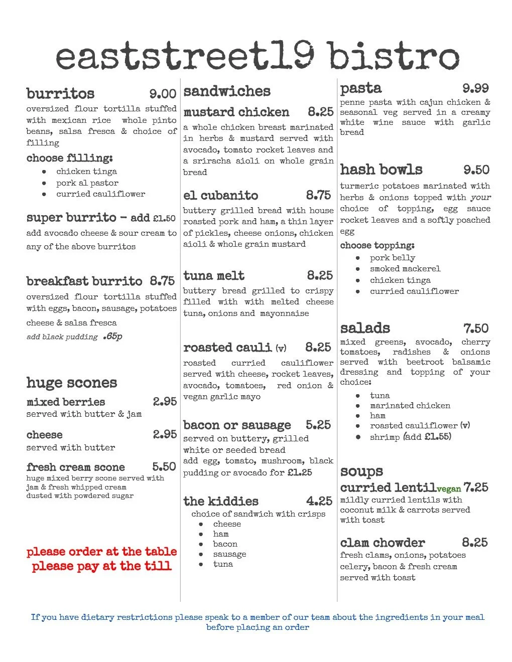 Breakfast & Lunch Menu — EastStreet19