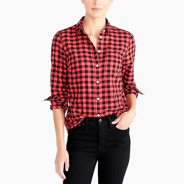 Red + Black Check Button Up