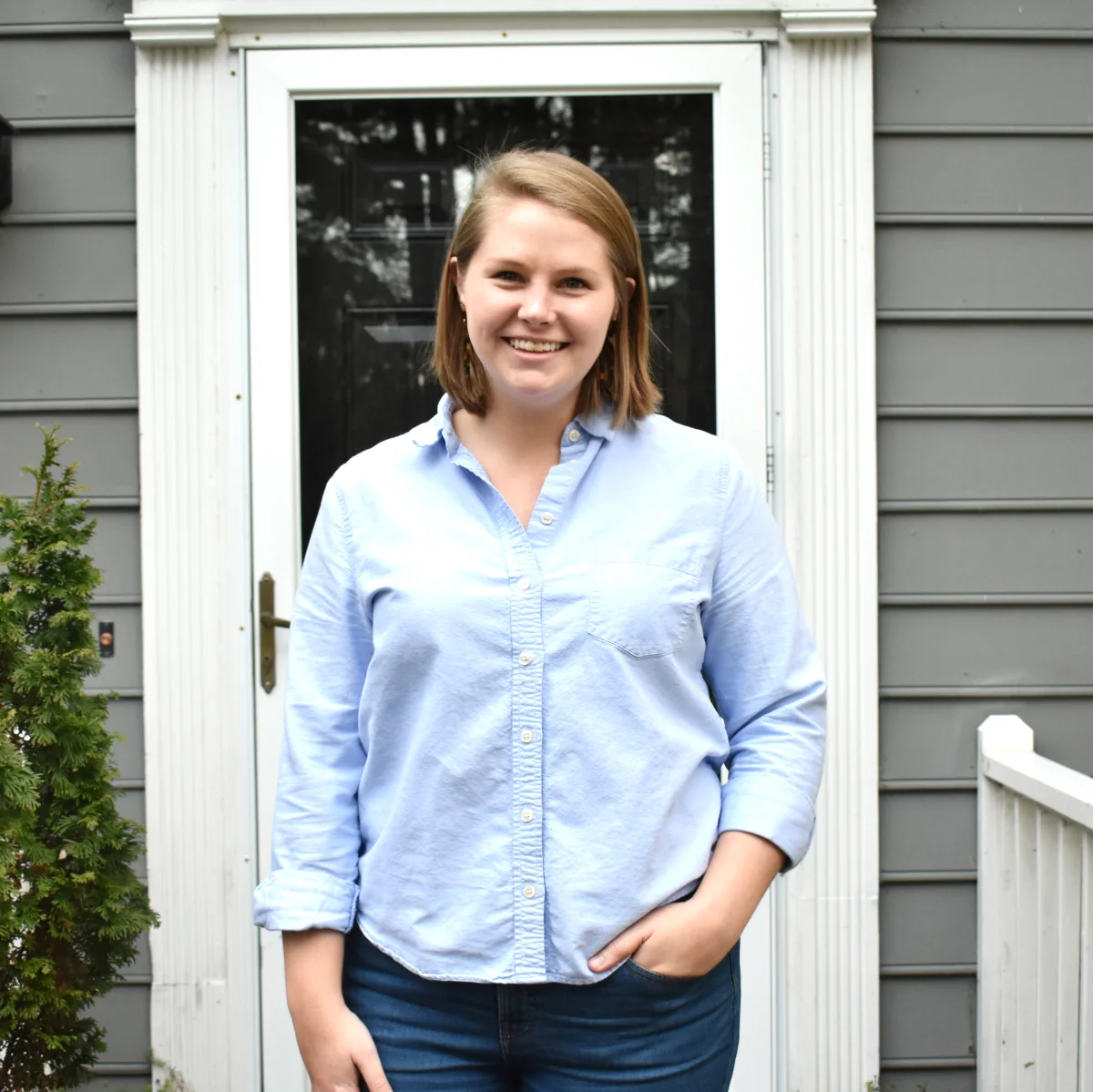 blue button up
