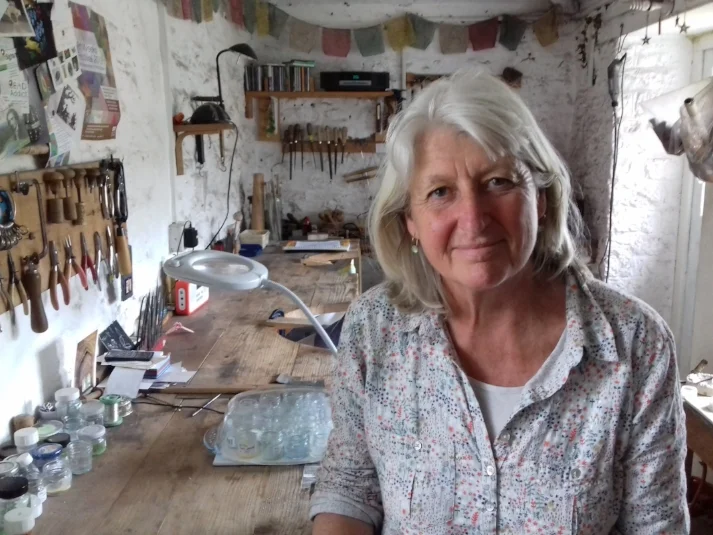Caroline in her workshop at home in Somerset.
