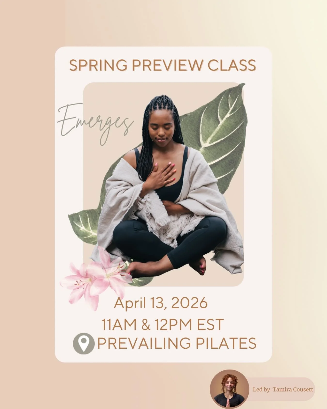 What wants to emerge in you this spring? 🌸
Spring is stirring. Your body knows.
🌸 
Free Preview Class
📆 Sunday, April 13
⏳11 AM + 12 PM
📍 Prevailing Pilates

🎁 Raffle + supply drive for Liberation Station Bookstore. If you can, bring menstrual s