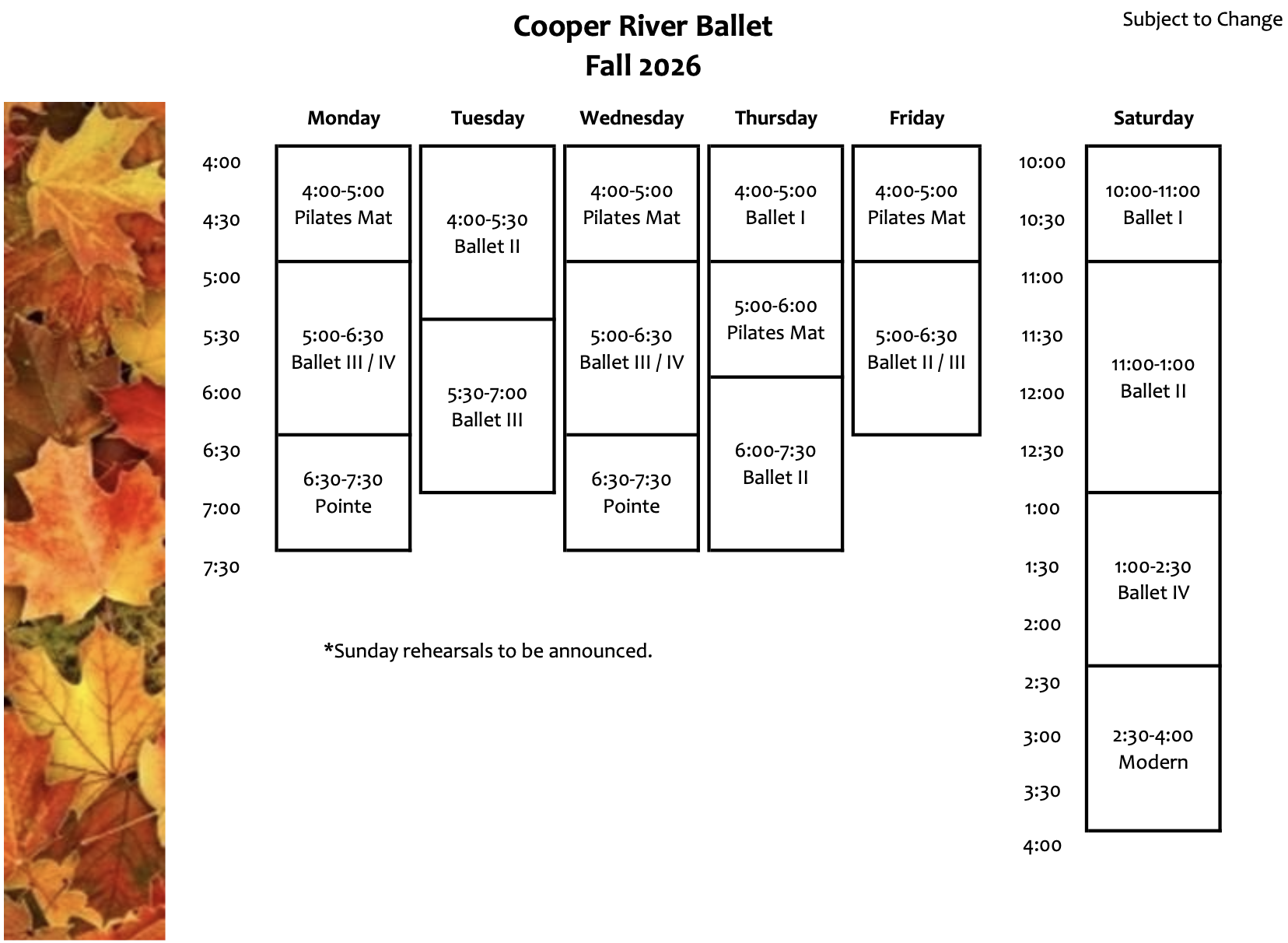 Fall Schedule