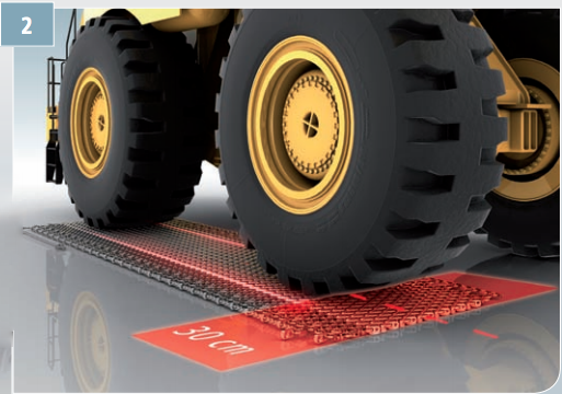 2. Move the wheel loader until the tire reaches the shown position.
