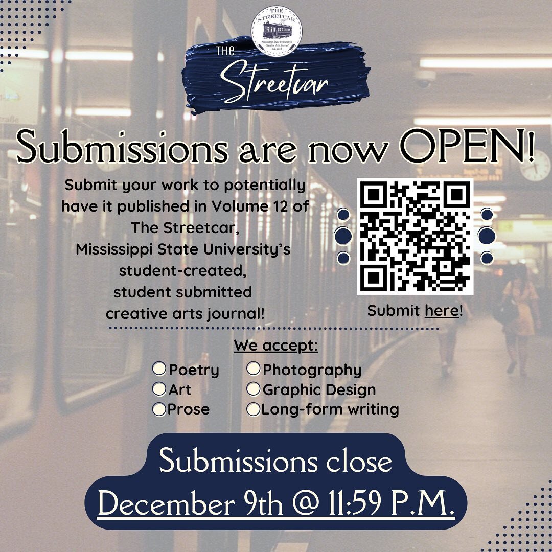 Volume 12 submissions are now OPEN! We want to see your work, and potentially make it a part of this year&rsquo;s journal! All students are encouraged to submit! You can submit via the QR code provided on the graphic above, or through the link in our