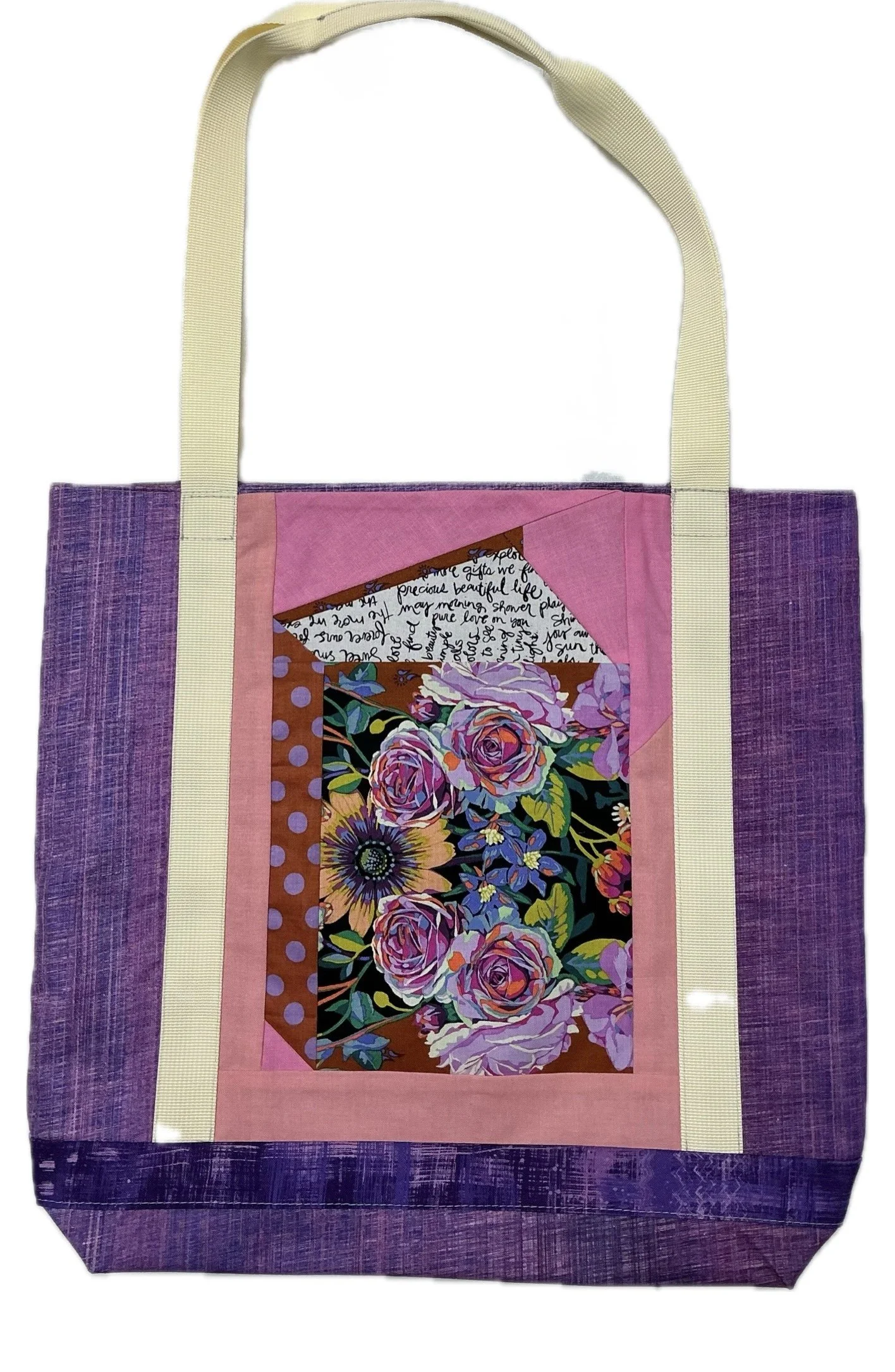 Book Bag Tote | Made to Order Available | Size and Fabric varies.  $44-$64 
 Uses Tall Tales Quilt Block pattern by Kate Basti