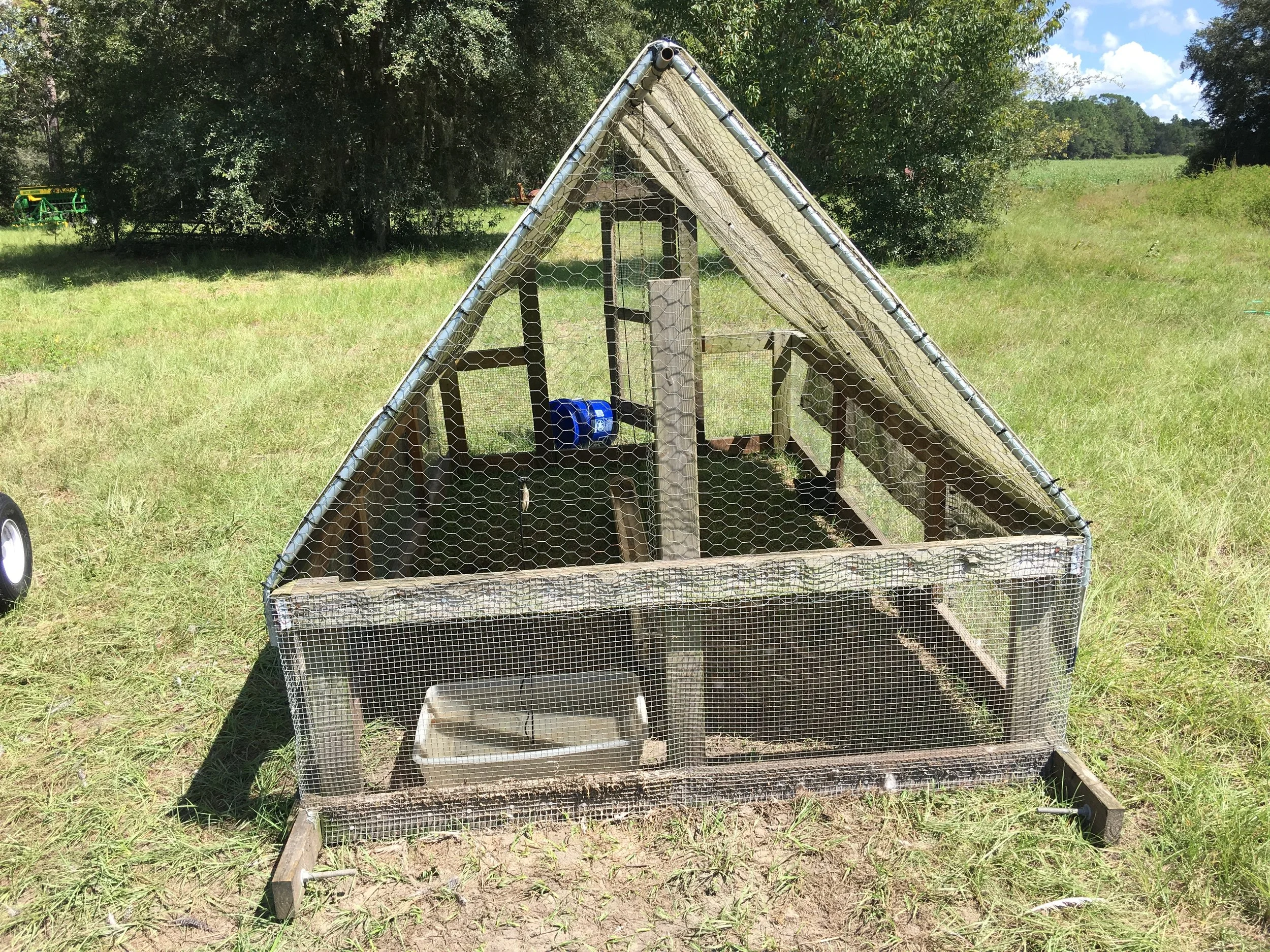 An empty chicken tractor