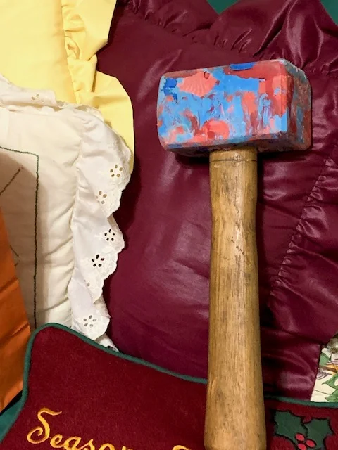 This mallet is made of recycled plastic. It reminds me of melted crayons. My husband is the proud owner of this beauty. He’s real handy and can use it out in his workshop.
