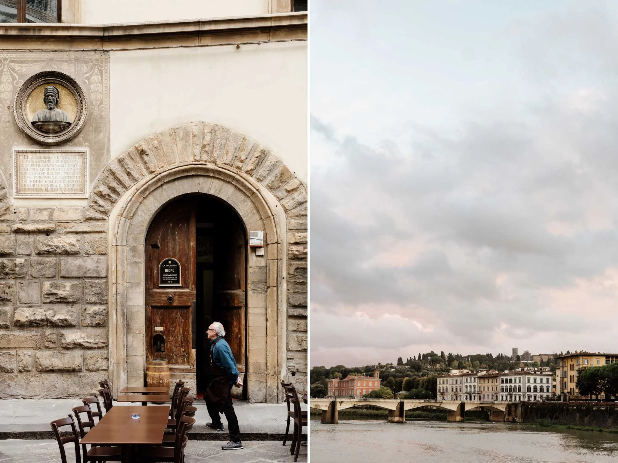 Florence, Italy, restaurant by Duomo and the river Arno