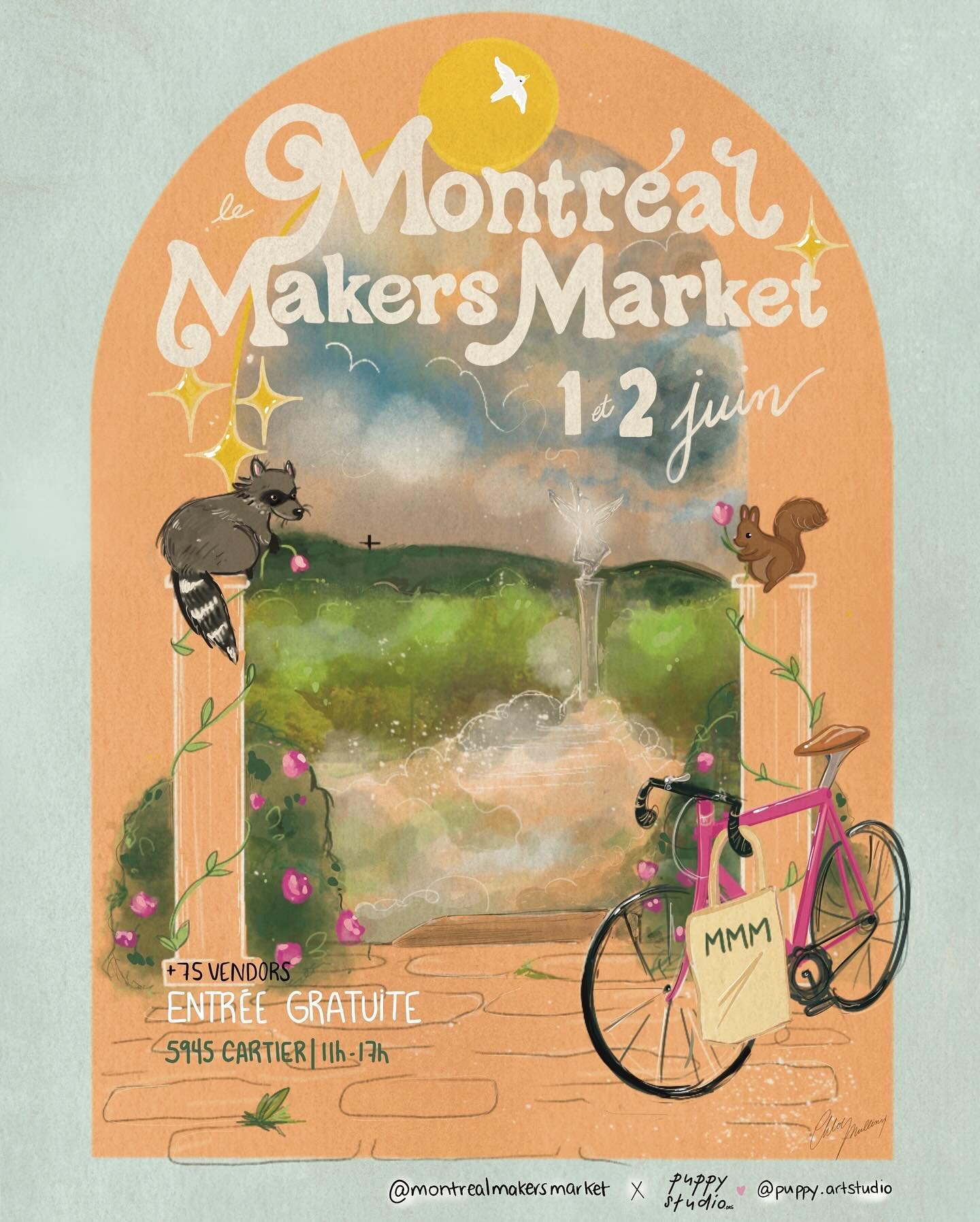 Hey 👋 we will be participating for the first time at @montrealmakersmarket JUNE 1st &amp; JUNE 2nd

Come by and check out this market, there will be a whole new set of talented artisans ⭐️⭐️⭐️⭐️⭐️

Art poster by @puppy.artstudio (I own a cute pendan