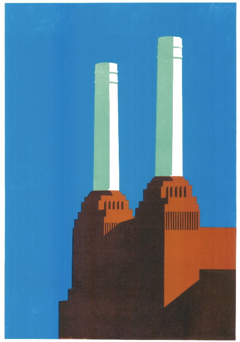 Battersea Blue IV by Paul Catherall, limited edition linocut