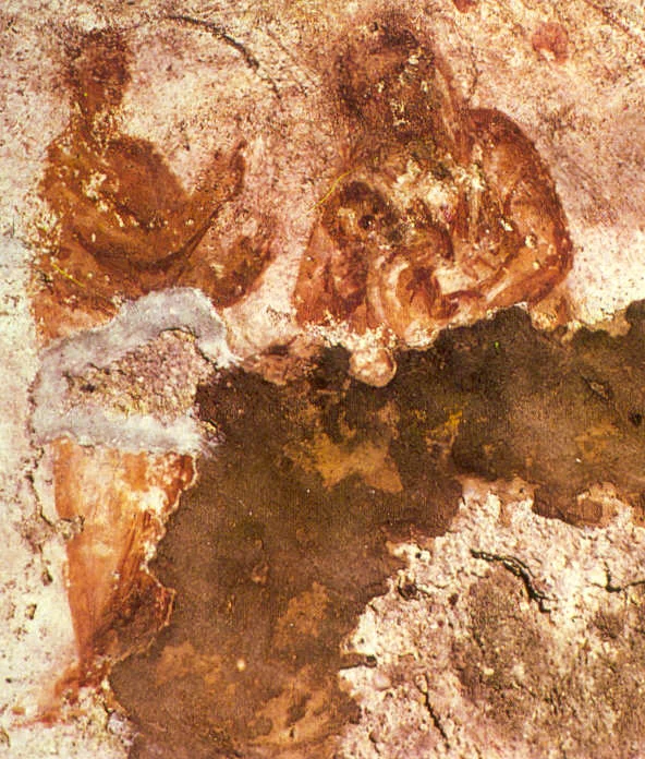 The earliest representation of Mary with the infant Jesus at her breast. From the catacomb of Priscilla in Rome, dating from the beginning of the third century C.E.