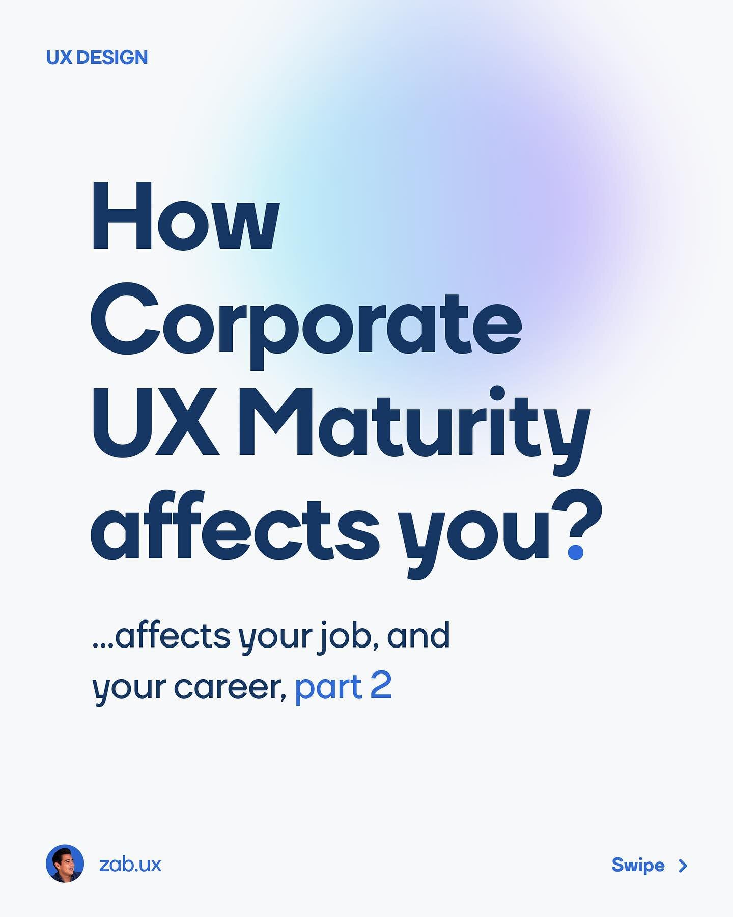 Continuing our conversation about UX maturity, Here is the last stages 5-8 here is where you will fond companies with a deeper understanding of UX and how is applied in their organization.
.
.

If you want more info about UX maturity make sure you vi