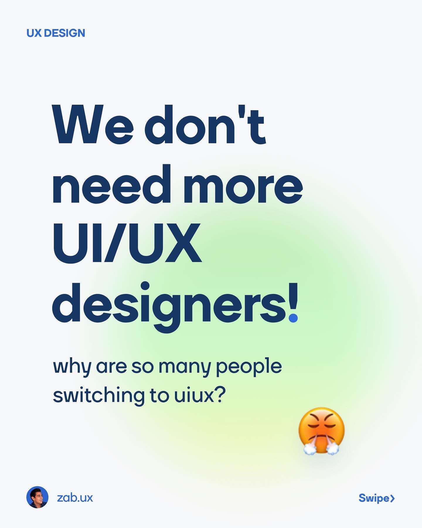 Lets be real we don&rsquo;t need more Ui/Ux designers!
.
We need people solving deeper problems on specific subjects and fields. The technology field is full with general Ux designers, focusing on one area allows you to be an expert at that subject a