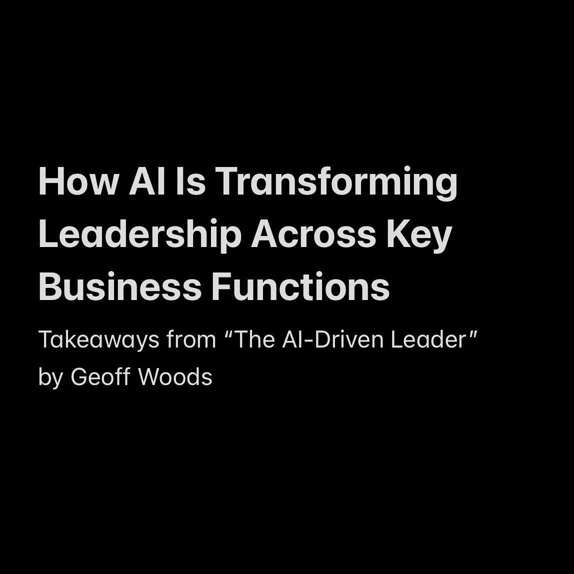AI isn&rsquo;t just a tool, it&rsquo;s a strategic partner, enhancing human decision-making while fostering inclusion, agility, and innovation.

As leaders, embracing this shift isn&rsquo;t optional, it&rsquo;s essential to stay competitive.