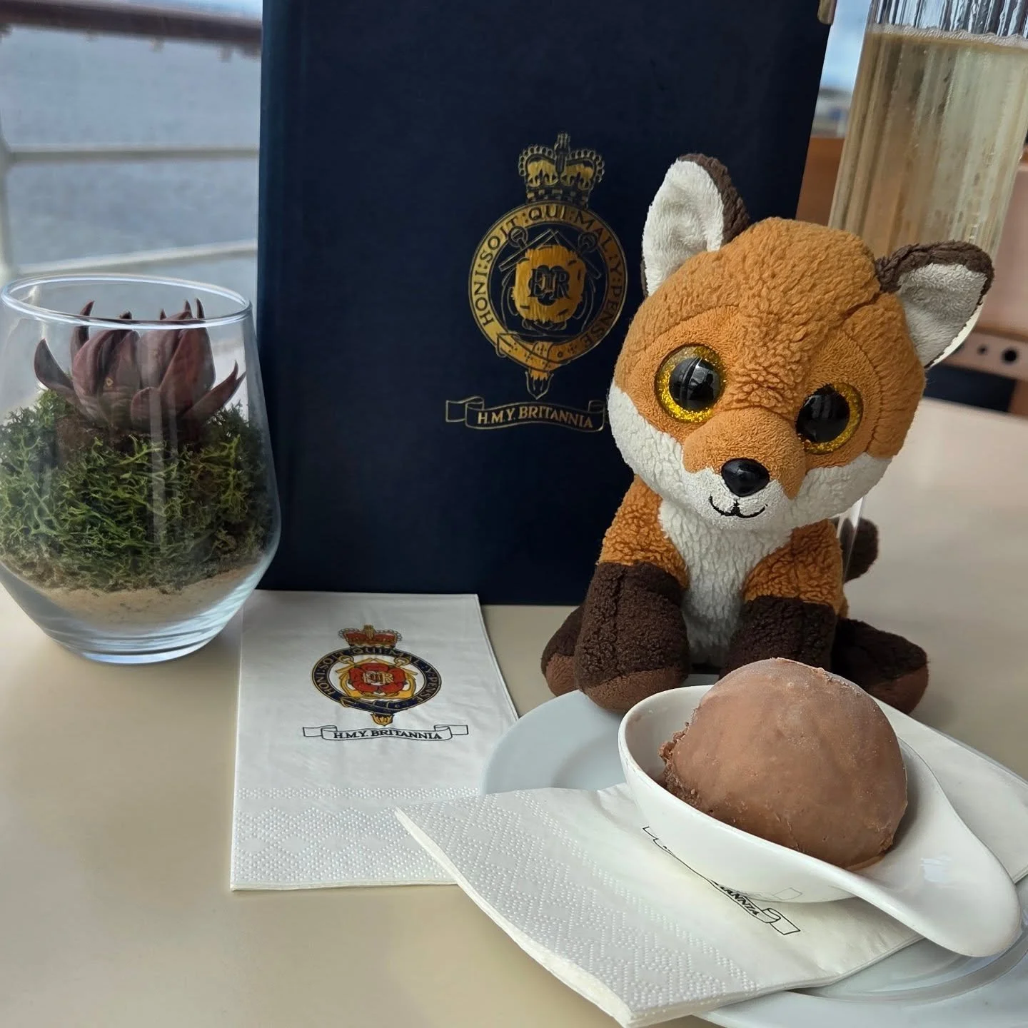 Wow! Lunch aboard HMS Britannia...the Royal Yacht. Moet and Belgian chocolate ice cream it is!
#Scotland #britannia #scottishhistory #history #British #royals #royalyachtbritannia #edinburgh #visitscotland #plushfun #plushiegram #spiritofscotland #p